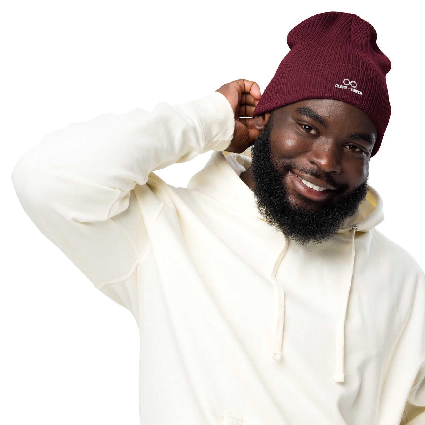 ** Infinity ** Organic ribbed beanie white design